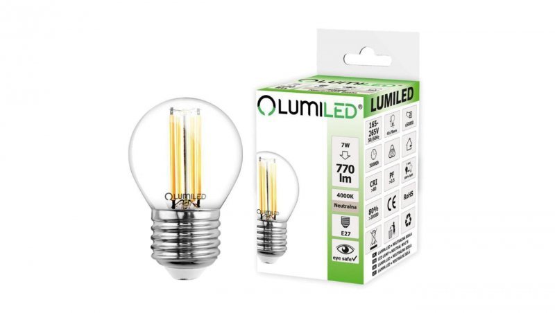 Żarówka LED E27 P45 Filament 7W = 60W 770lm 4000K Neutralna 360 LUMILED