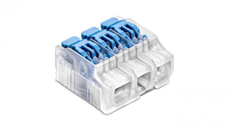 Szybkozłączka z dźwignią do linek i drutów 3-torowa, 4 mm², 32A, 450V, SCL3 B10, 88001313 /10 szt./