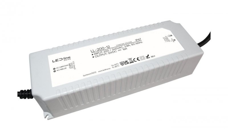 Zasilacz do taśm LED line PRIME 200W-12V wodoszczelny IP67 200W 12V 5 lat gwar.