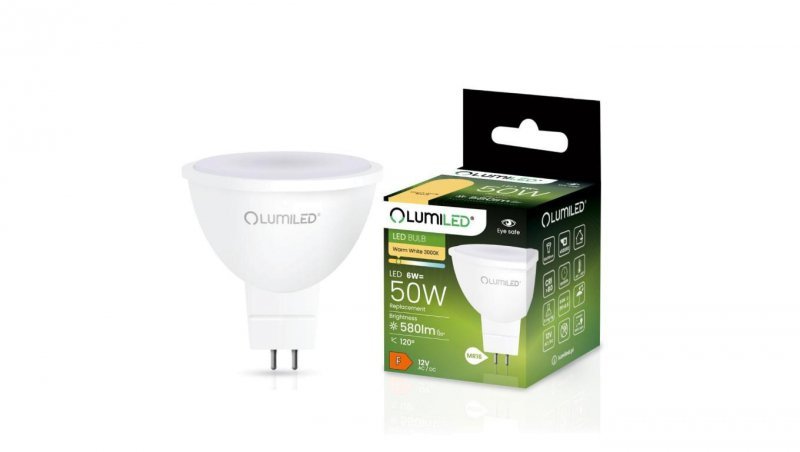 Żarówka LED GU5.3 MR16 6W = 50W 580lm 3000K Ciepła 120 12V AC/DC LUMILED