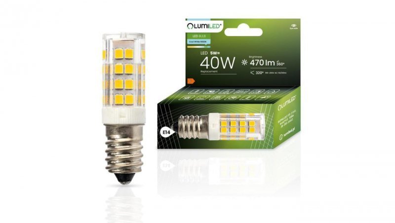 Żarówka LED E14 T25 5W = 40W 470lm 6500K Zimna 320 LUMILED