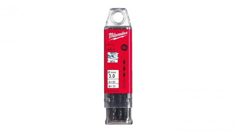 Wiertło do metalu HSS-R walcowane 3,0x33/61mm Zestaw 10szt MILWAUKEE