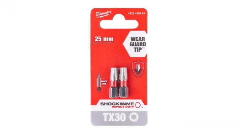 Bity udarowe do wkrętarki TORX TX30 25mm 1/4 SHOCKWAVE 2szt MILWAUKEE