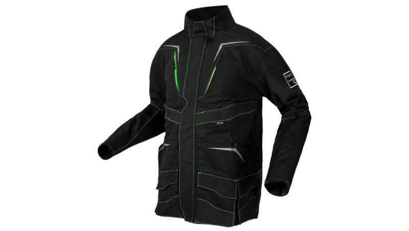 Bluza, kurtka robocza wzmocnienia na łokciach PREMIUM PRO czarna z neonowo-zielonymi przeszyciami rozmiar S/48 NEO 81-214-S