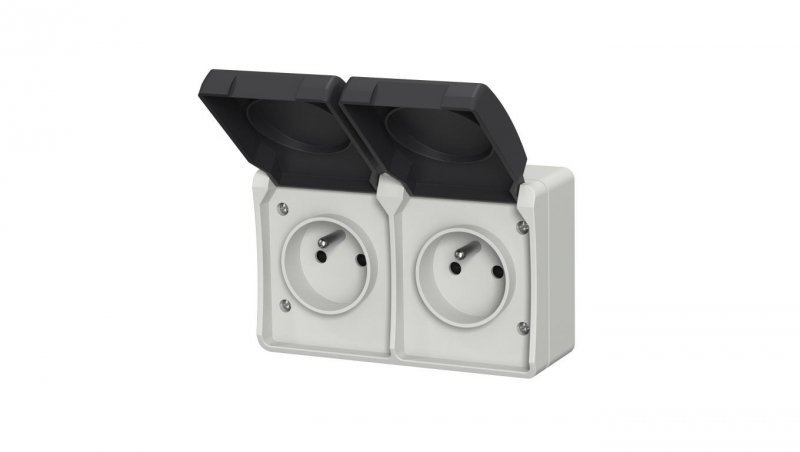 Gniazdo podwójne z uziemieniem natynkowe z klapką Aqua Plus IP54 szaro grafitowe 40115