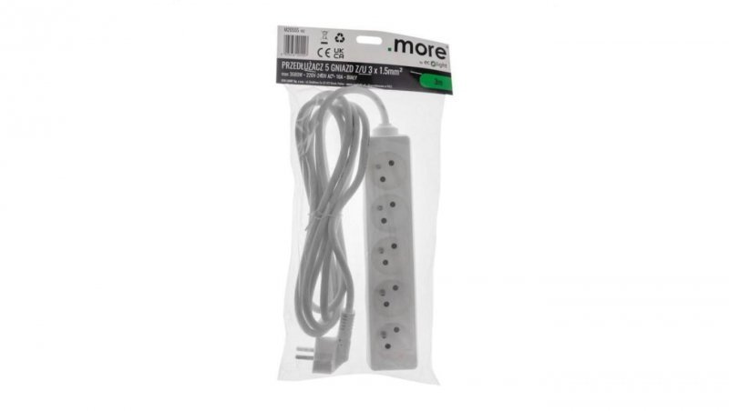 Przedłużacz 5 gniazd 3m z/u 3x1.5mm2 BIAŁY