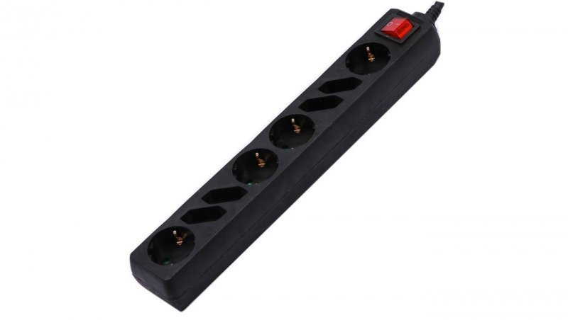 Listwa zasilająca 8 gniazd (4x16A + 4x2,5A) Schuko z wyłącznikiem czarna 1,5m VT-1118 V-TAC