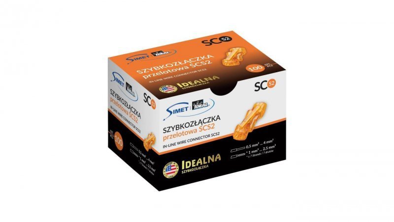 IDEALNA Szybkozłączka przelotowa 2x 0,5-4mm2 uniwersalna bezhalogenowa (na drut / na linkę) 450V/32A SIMET 100szt.