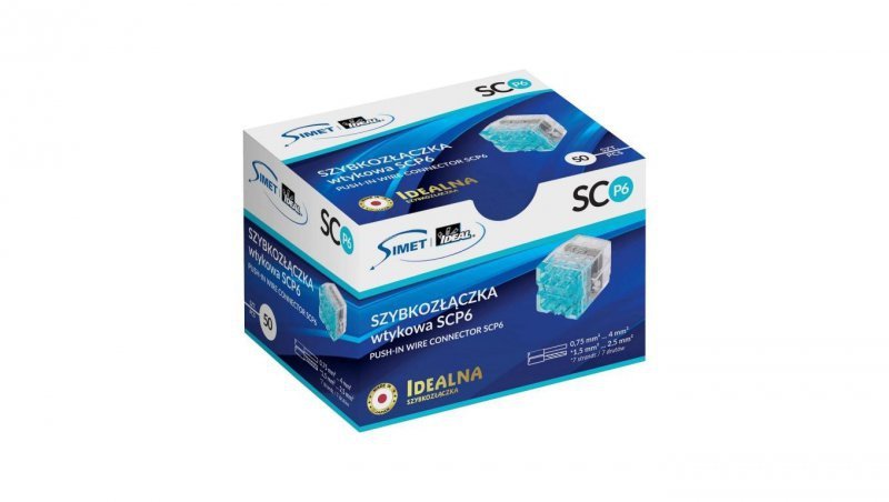 IDEALNA Szybkozłączka 6x 0,75-4mm2 uniwersalna bezhalogenowa (na drut / na linkę) 450V/24A SCP6 SIMET 50szt.