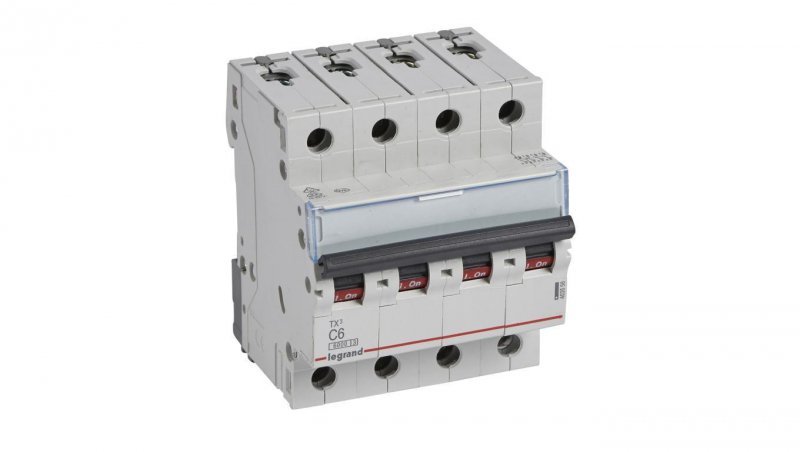 Wyłącznik nadprądowy S bezpiecznik 4-fazowy C6 (C 6A) 4-biegunowy 4P (400V AC) 4-modułowy TX3 Legrand