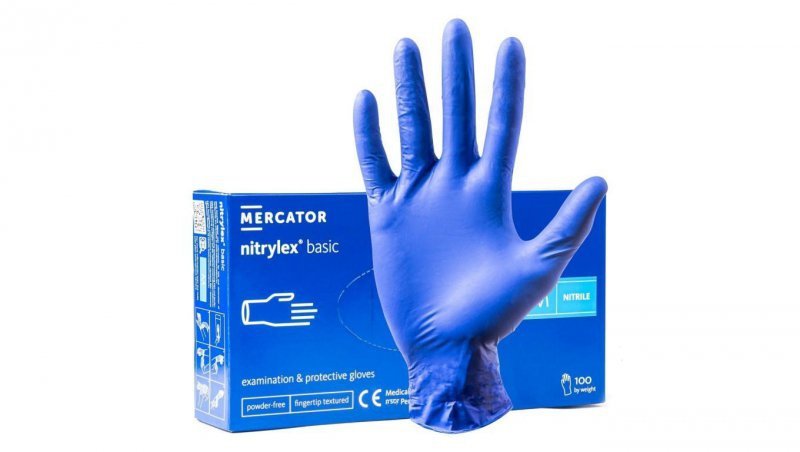 Rękawice robocze, ochronne nitrylowe rozmiar M niebieski 100szt Nitrylex Basic Mercator