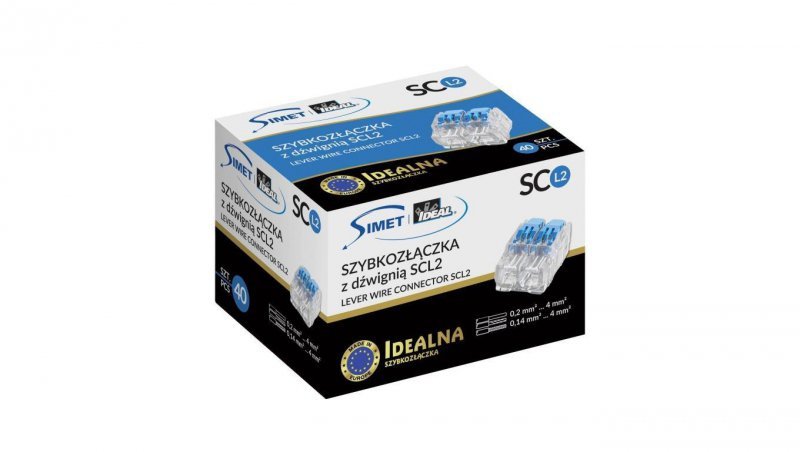IDEALNA Szybkozłączka z dźwignią 2x 0,2-4mm2 uniwersalna bezhalogenowa (na drut / na linkę) 450V/32A SIMET 40szt.