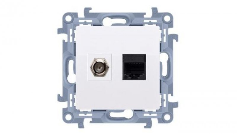 KONTAKT-SIMON 10 Gniazdo antenowe F + komputerowe RJ45 biały mat