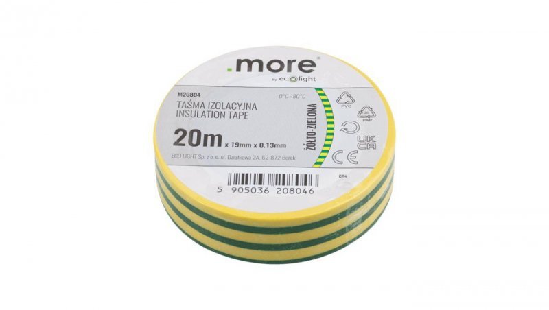 Taśma izolacyjna 19 x 0,13mm ŻÓŁTO-ZIELONA 20m 1sz