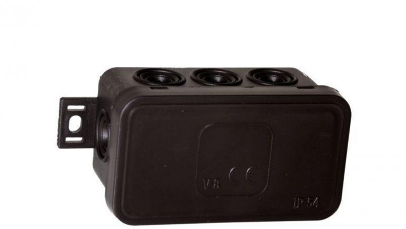Puszka natynkowa pusta 8 wlotów VIPLAST V8 klik CZARNA IP54 80x45x41mm 038-05