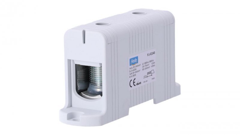 Blok rozdzielczy odgałęźny Al/Cu 35-240mm2 (max. 240mm2) na szynę TH35 szary FJ-E240 HEDO