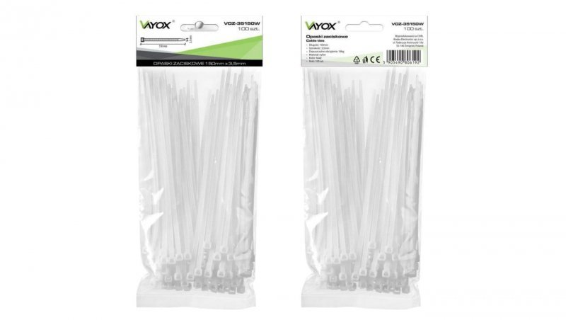 Opaski zaciskowe 3,5mm / 150mm białe 100 szt VOZ-35150W Vayox