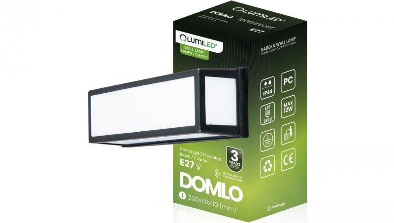 Kinkiet Ogrodowy Elewacyjny E27 Prostokątny Czujnik Ruchu DOMLO LUMILED