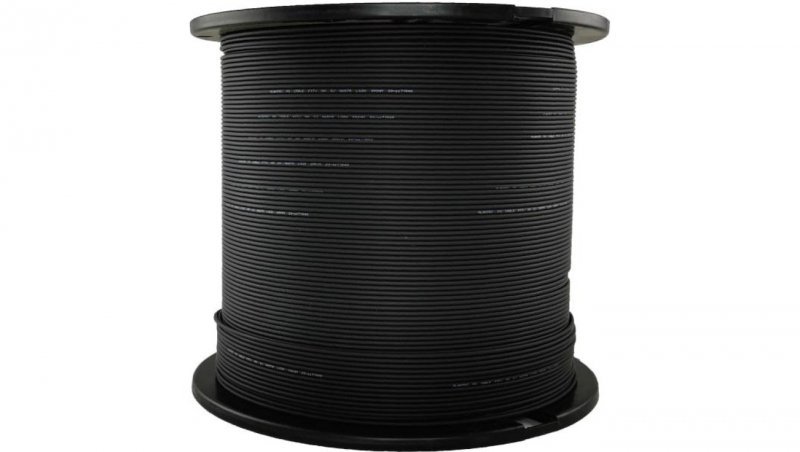 Kabel światłowodowy 2 włókna 2J SM 9/125 FTTH płaski uniwersalny wzmocnienie dwoma prętami stalowymi czarny LSOH Alantec 1000m
