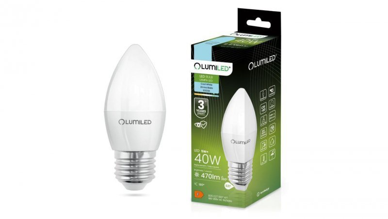 Żarówka LED E27 B35 5W = 40W 470lm 6500K Zimna 180 LUMILED