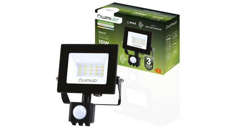 Naświetlacz LED ZUNA2 10W 900lm 4000K IP44 Czarny Czujnik Ruchu LUMILED