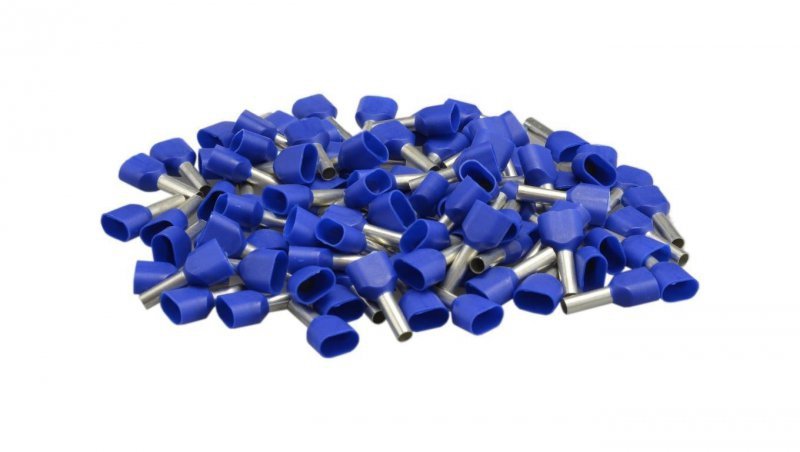 Końcówka tulejkowa izolowana podwójna typ HI / TV 2x 16mm2 / 14mm miedziana cynowana galwanicznie niebieska ERKO 100szt.