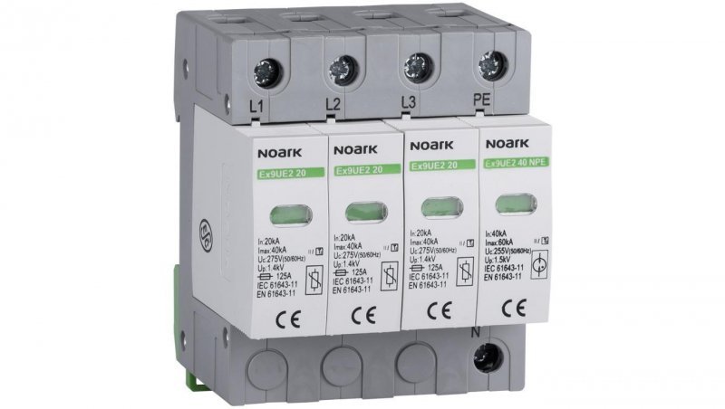 Ogranicznik przepięć SPD 3-fazowy 3+N/PE (Typ 2) 4P 20kA/40kA NOARK