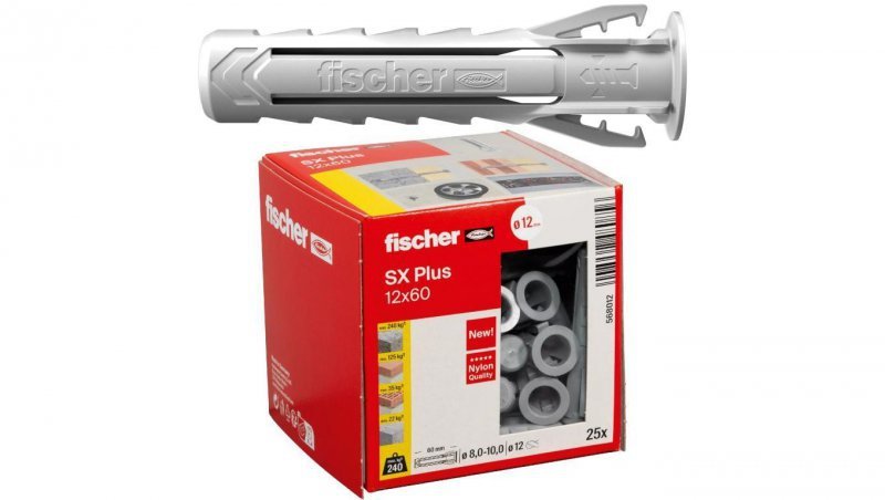 Kołki rozporowe uniwersalne SX Plus 12x60mm do wszystkich pełnych materiałów FISCHER 25szt