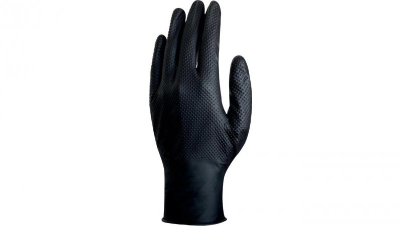 RĘKAWICE JEDNORAZOWE Z NITRYLU, NIEPUDROWANE, NITRYL O CHROPOWATEJ TEKSTURZE, OPAKOWANIE 50, CZARNE, ROZMIAR 7/8, V1600B5007