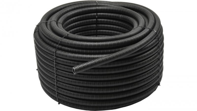 Rura karbowana elektroinstalacyjna RKGS 16/10,7mm giętka samogasnąca peszel z pilotem 750N PVC UV czarna 50m Tubifor