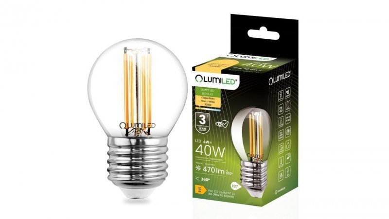 Żarówka LED E27 Kulka P45 4W = 40W 470lm 3000K Ciepła 360 FILAMENT LUMILED