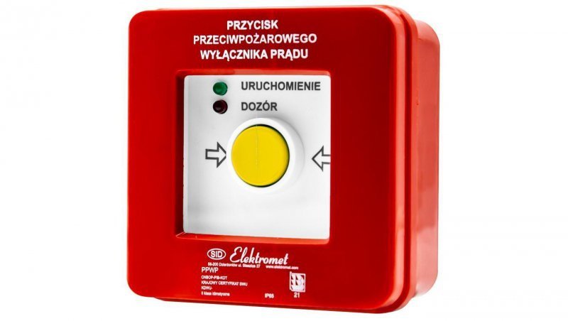 Przycisk ppoż wyłącznika prądu n/t 4 tory prądowe 12A, NC-NO NC-NO, diody czerwona/zielona PPWP-4s A