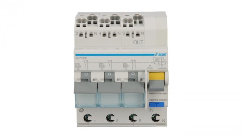 Wyłącznik różnicowonadprądowy 3x1P+N B 13A 0,03A Typ A 6kA RCBO ADZ313D
