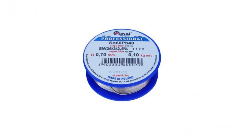 CYNEL UNIPRESS Cyna 0,70mm 100g Sn60Pb40 SW26/3/2.5 spoiwo lutownicze PROFESSIONAL
