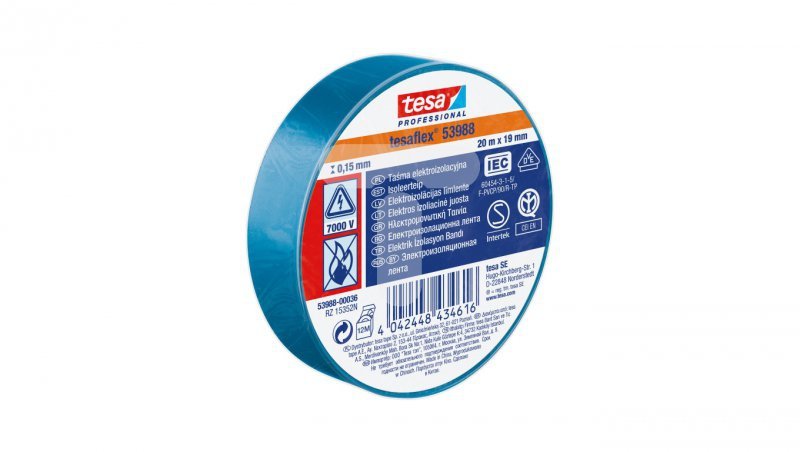 Taśma elektroizolacyjna 5000V PVC 20m 19mm niebieska 53988-00036-00 /200szt./