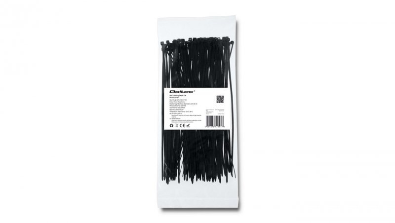Qoltec Opaski zaciskowe Trytki kablowe 2.5*200mm 100 szt. Nylon66 UV Czarne