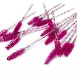 Szczoteczka do rzęs nylon brokatowa czerwona (50 szt. op.)