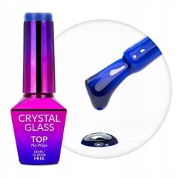 Top Hybrydowy MOLLYNAILS 10g Crystal Glass No Wipe Kolorowy Blue Niebieski