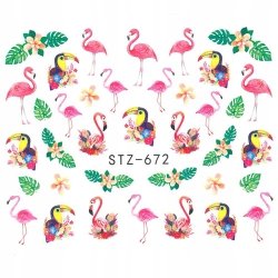 Naklejki Do Zdobienia Paznokci Wodne Wzory Kolorowe Flamingi STZ-672
