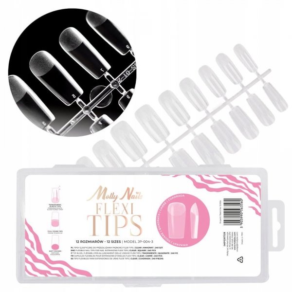 240x Tipsy Do Szybkiego Przedłużania Paznokci Flexi MOLLYNAILS Kwadrat