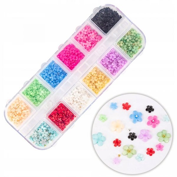 Kasetka z ozdobami Molly Nails akrylowe kwiatki mix kolorów Nr 1 ok. 300szt