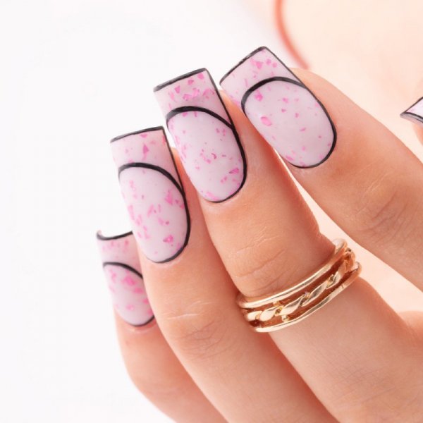 Mleczna baza kauczukowa z różowo metalicznymi płatkami Flakes Rubber Base Milk&amp;Pink MollyLac HEMA Free 10 gram