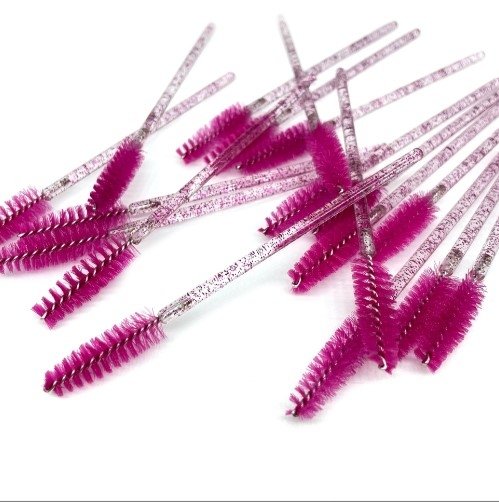 Szczoteczka do rzęs nylon brokatowa czerwona (50 szt. op.)