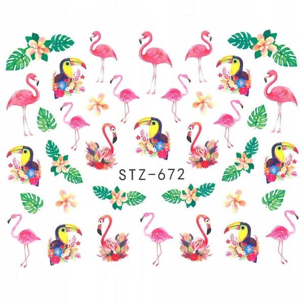 Naklejki Do Zdobienia Paznokci Wodne Wzory Kolorowe Flamingi STZ-672