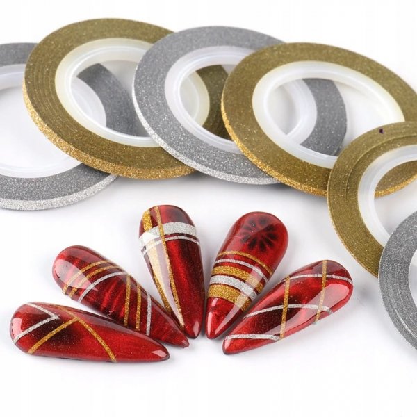 Tasiemka nitka do zdobień paznokci taśma naklejka na paznokcie złota