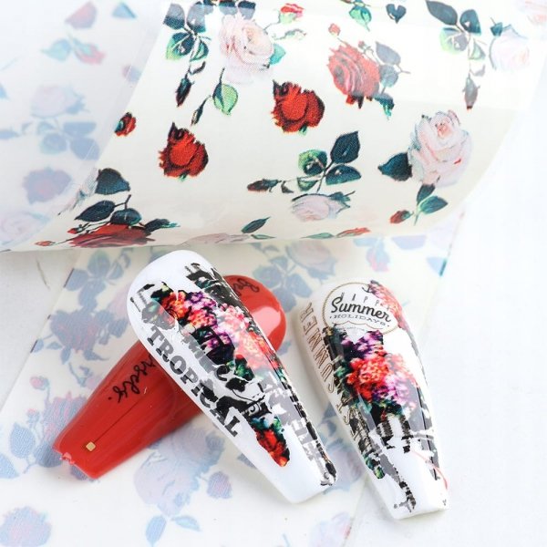 Folia transferowa zdobień paznokci MOTYLE KWIATY 1