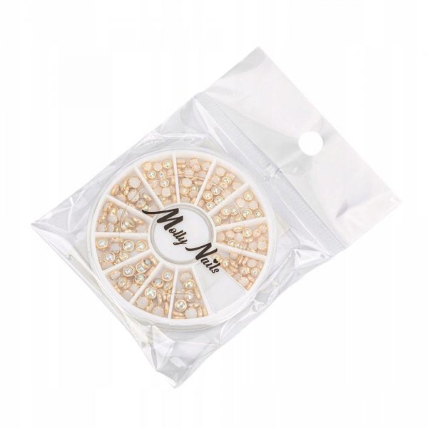 Ozdoby do paznokci karuzela z ozdobami Molly Nails perły perełki złote 