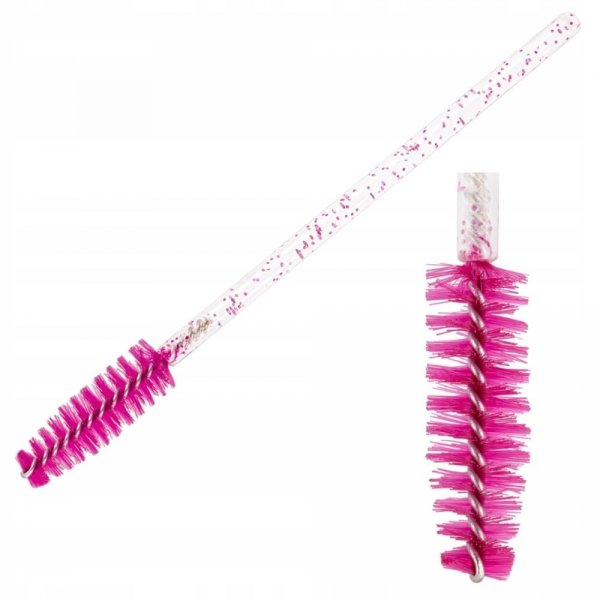 Szczoteczka do rzęs nylonowa różowa - patyczek przezroczysty/różowy 50szt