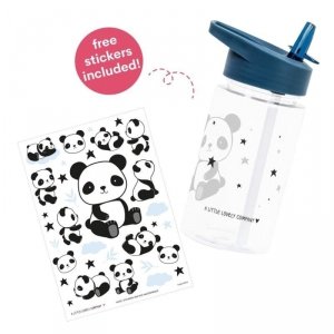 Bidon transparentny dla dziecka ze składanym ustnikiem Panda z naklejkami - A Little Lovely Company 
