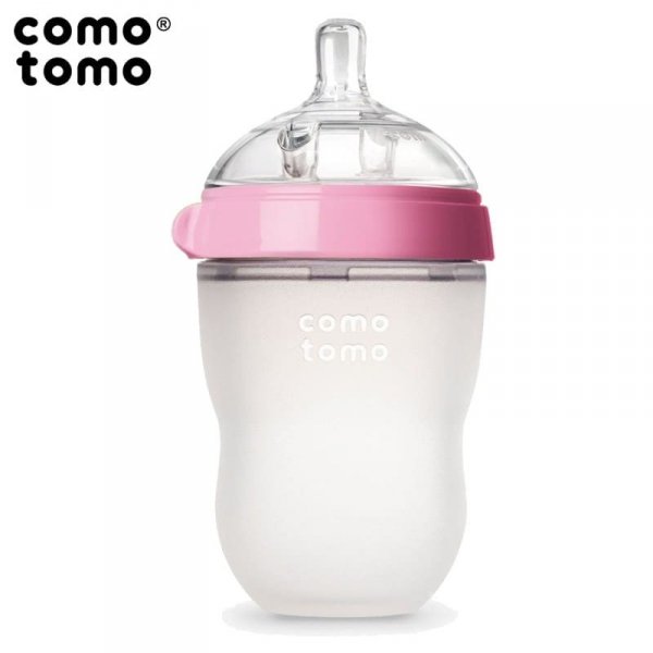 COMOTOMO - antykolkowa butelka silikonowa 250 ml Pink BABY